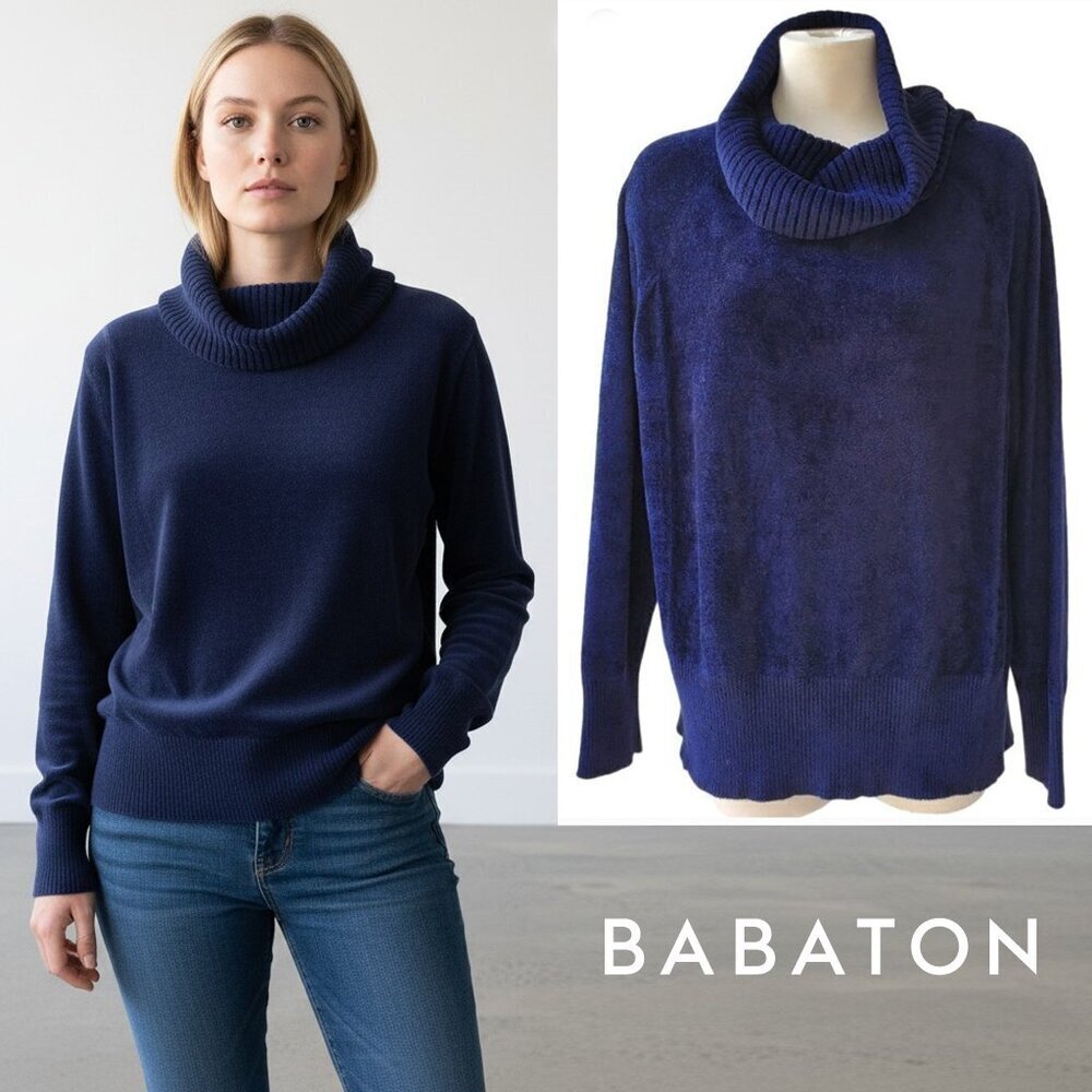 Aritzia Babaton Group Cozy Chenille Oversized Turtleneck Navy Blue Size M